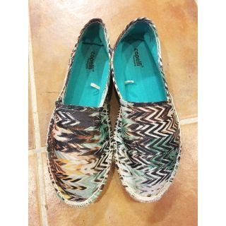 レディース Espadrille Slip-on/エスパドリーユ プリント スリッポン サンダル 茶 緑系【Women's US7】【70s】【BOHO HIPPIE】【中古】(スリッポン/モカシン)