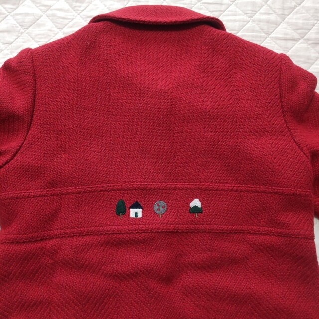 【クリーニング済】ファミリア 刺繍入り 丸襟コート レッド 90