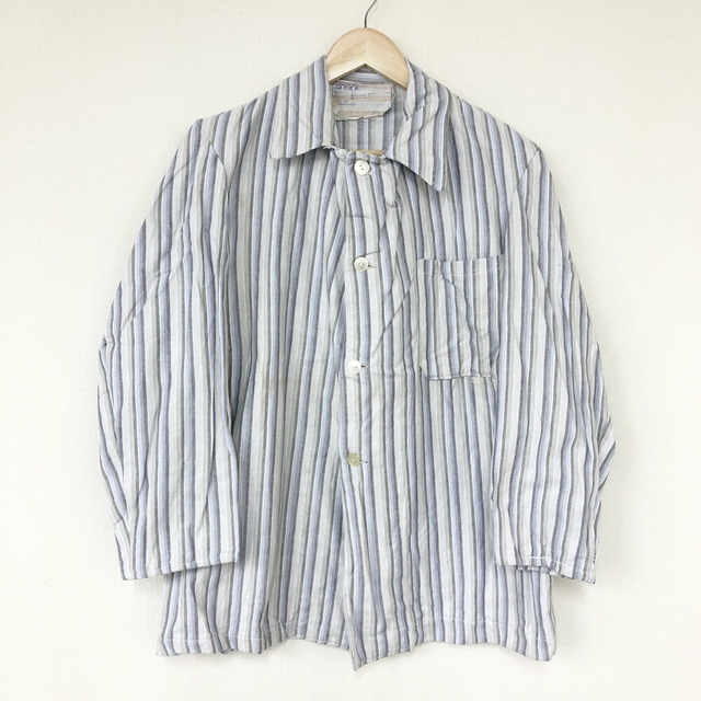 【Deadstock】Italian Prisoner Sleeping Shirt イタリア プリズナー スリーピング シャツ 長袖 ストライプ柄　サイズ：50 グレー×ネイビー×ブルー×ホワイト デッドストック