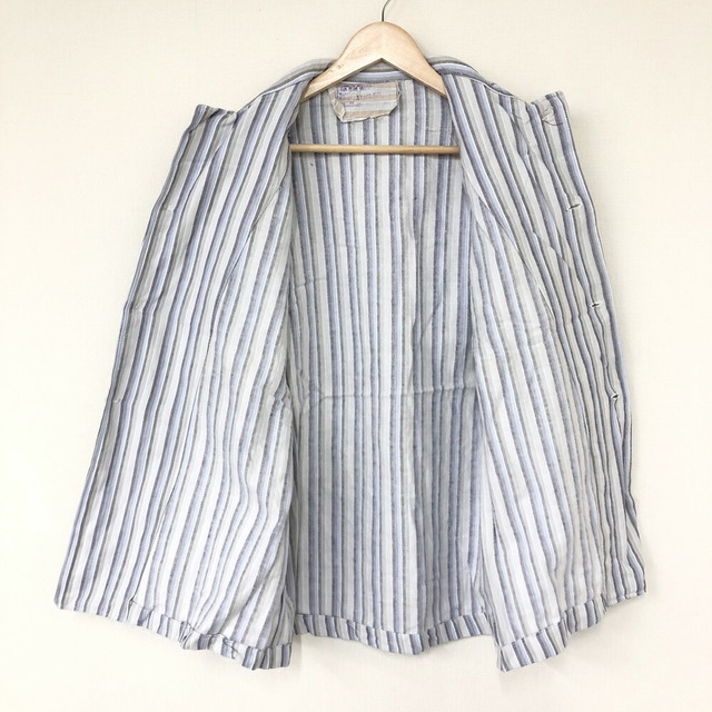 【Deadstock】Italian Prisoner Sleeping Shirt イタリア プリズナー スリーピング シャツ 長袖 ストライプ柄　サイズ：50 グレー×ネイビー×ブルー×ホワイト デッドストック