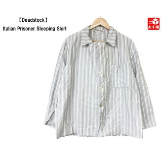 【Deadstock】Italian Prisoner Sleeping Shirt イタリア プリズナー スリーピング シャツ 長袖 ストライプ柄　サイズ：50 グレー×ライトグレー×ホワイト デッドストック(シャツ)