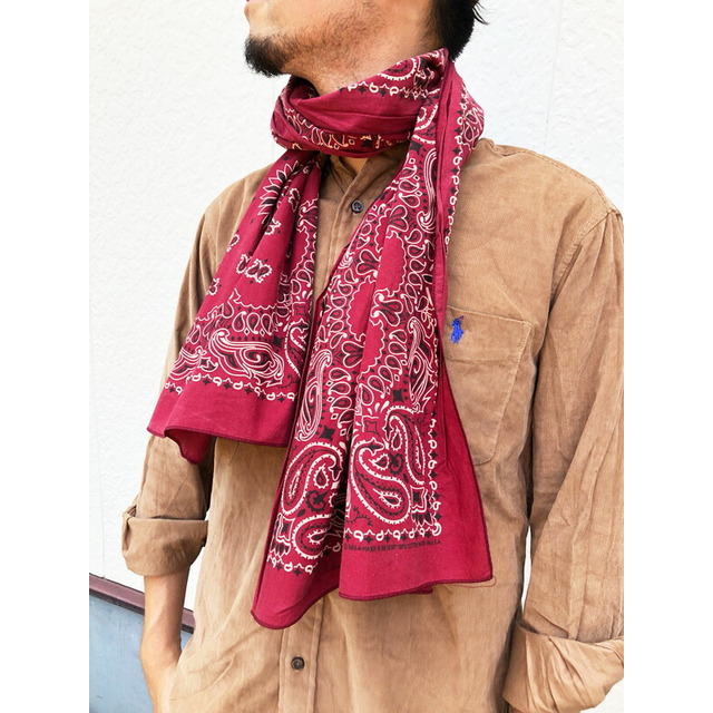 ハバハンク HAV-A-HANK Bandana Stole ペイズリー柄 バンダナ ストール エンジ Made in U.S.A　デッドストック Deadstock レディースのファッション小物(ハンカチ)の商品写真