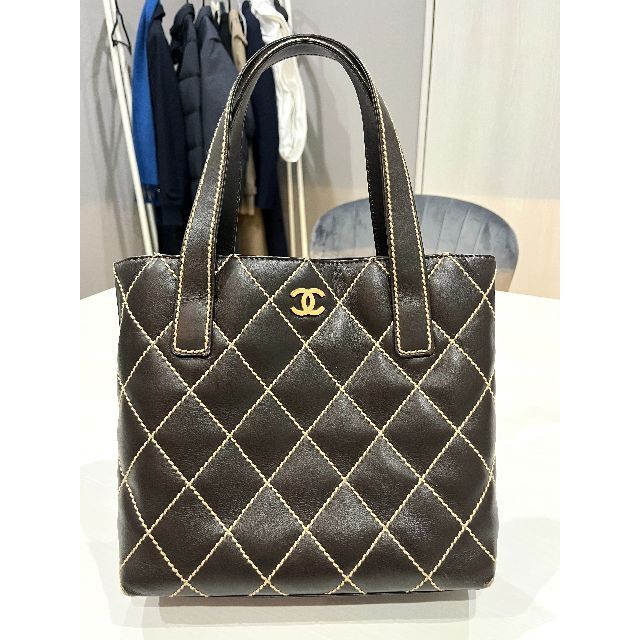 日本産】 CHANEL シャネル ワイルドステッチ トート ハンドバッグ ダークブラウン 8番台 トートバッグ CHANEL シャネルハンドバッグ トートバッグ