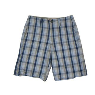 【中古】 MOSSIMO チェック柄　USED加工 ショートパンツ 　グレー×ブルー×ネイビー 【W32】【ショーツ】【アウトドアスタイル/OUTDOOR】【野外フェス】(スラックス/スーツパンツ)