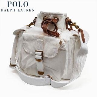 ラルフローレン(Ralph Lauren)のラルフローレン Polo Ralph Lauren  ショルダーバッグ  キャンバス 巾着型  オフホワイト  Canvas Drawstring Shoulder Bag  2WAY  訳あり 新品(メッセンジャーバッグ)