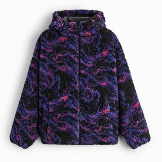 ZARA　ザラ　アブストラクト　ジップアップ　ボアジャケット　M　マルチカラー