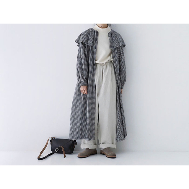 2021* nest Robe * コットンリネンギンガムケープカラーワンピース