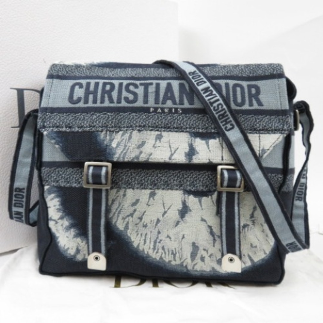 未使用品 Christian Dior クリスチャンディオール ディオールキャンプ ミディアムバッグ エンブロイダリー  ショルダーバッグ キャンバス ブルー