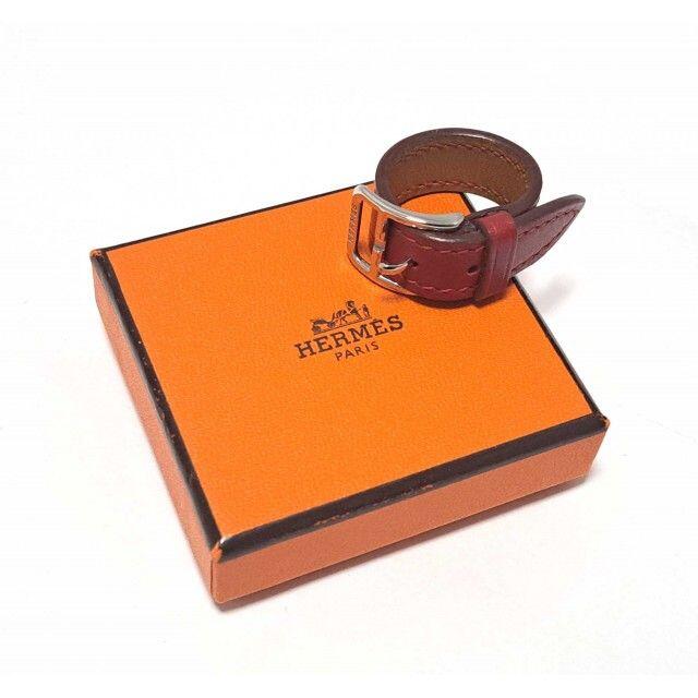 Hermes   新品同様 エルメス スカーフリング ベルトモチーフ レザー 赤