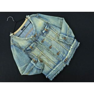 ルシェルブルー(LE CIEL BLEU)のLE CIEL BLEU ルシェルブルー ノーカラー USED加工 Gジャン デニム ジャケット size38/青 ■◇ レディース(ノーカラージャケット)