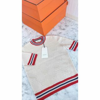 グッチ(Gucci)の値下げ　新品！グッチ　GUCCI 半袖　ニット　XS オフホワイト　GG柄(ニット/セーター)