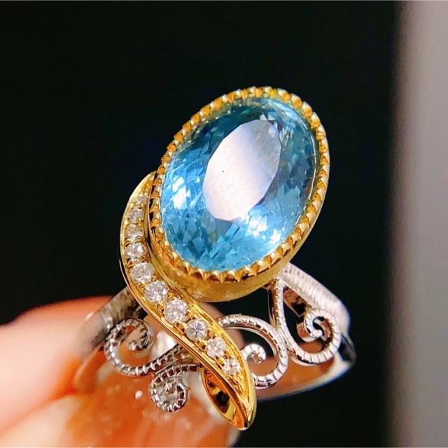 ワンピなど最旬ア! ダイヤ 天然アクアマリン リング4.96ct ^ k18