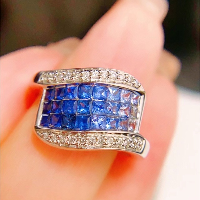 お見舞い 天然 ブルーサファイア ダイヤ リング1.21ct k18 ^ リング