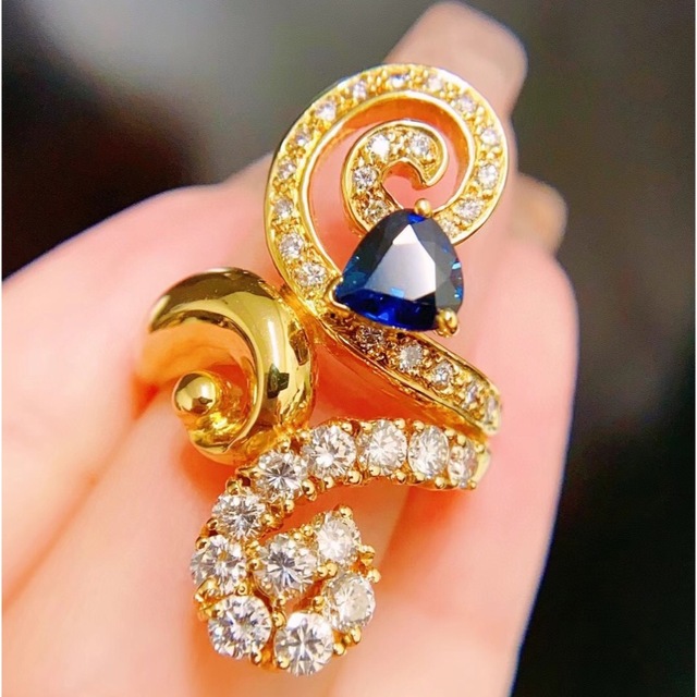 ふるさと割】 天然 ブルーサファイア ダイヤ リング1.1ct k18 ^ リング