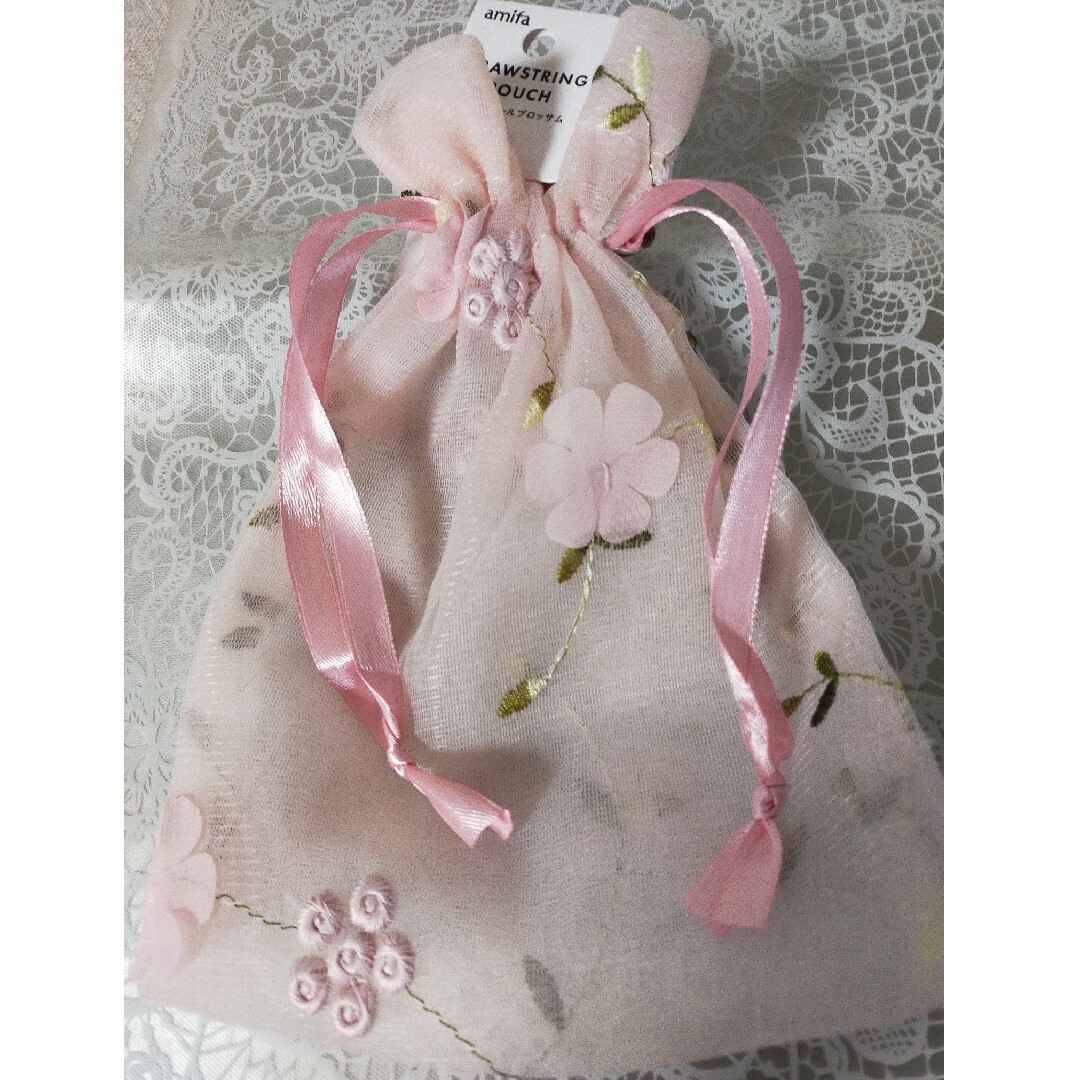 チュールブロッサム巾着 オーガンジー お菓子化粧品ランジェリーケース タグ付き レディースのファッション小物(ポーチ)の商品写真