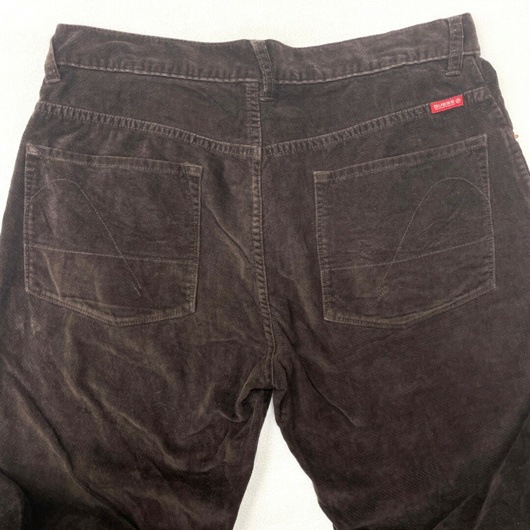 GUESS(ゲス)のゲス ジーンズ GUESS JEANS ベロアパンツ ストレート 無地 サイズ：W35 L31 ダークブラウン 【中古】別珍 ベッチン メンズのスーツ(スラックス/スーツパンツ)の商品写真