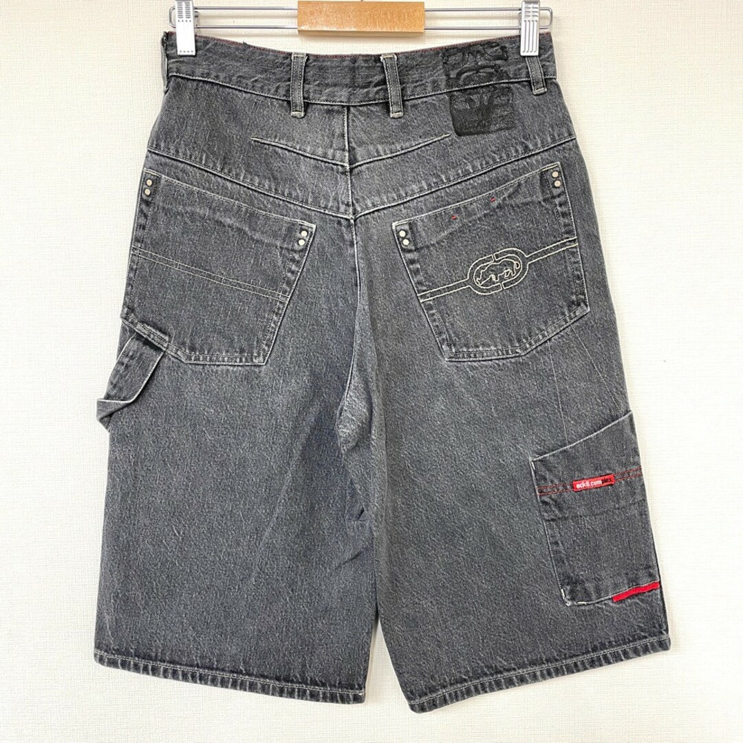 ECHO(エコー)のエコー アンリミテッド ecko unltd. DENIM FOUNDRY デニム ペインター ショートパンツ 色落ち ロゴ 刺繍 サイズ：W30 ブラック古着 【中古】 メンズのスーツ(スラックス/スーツパンツ)の商品写真