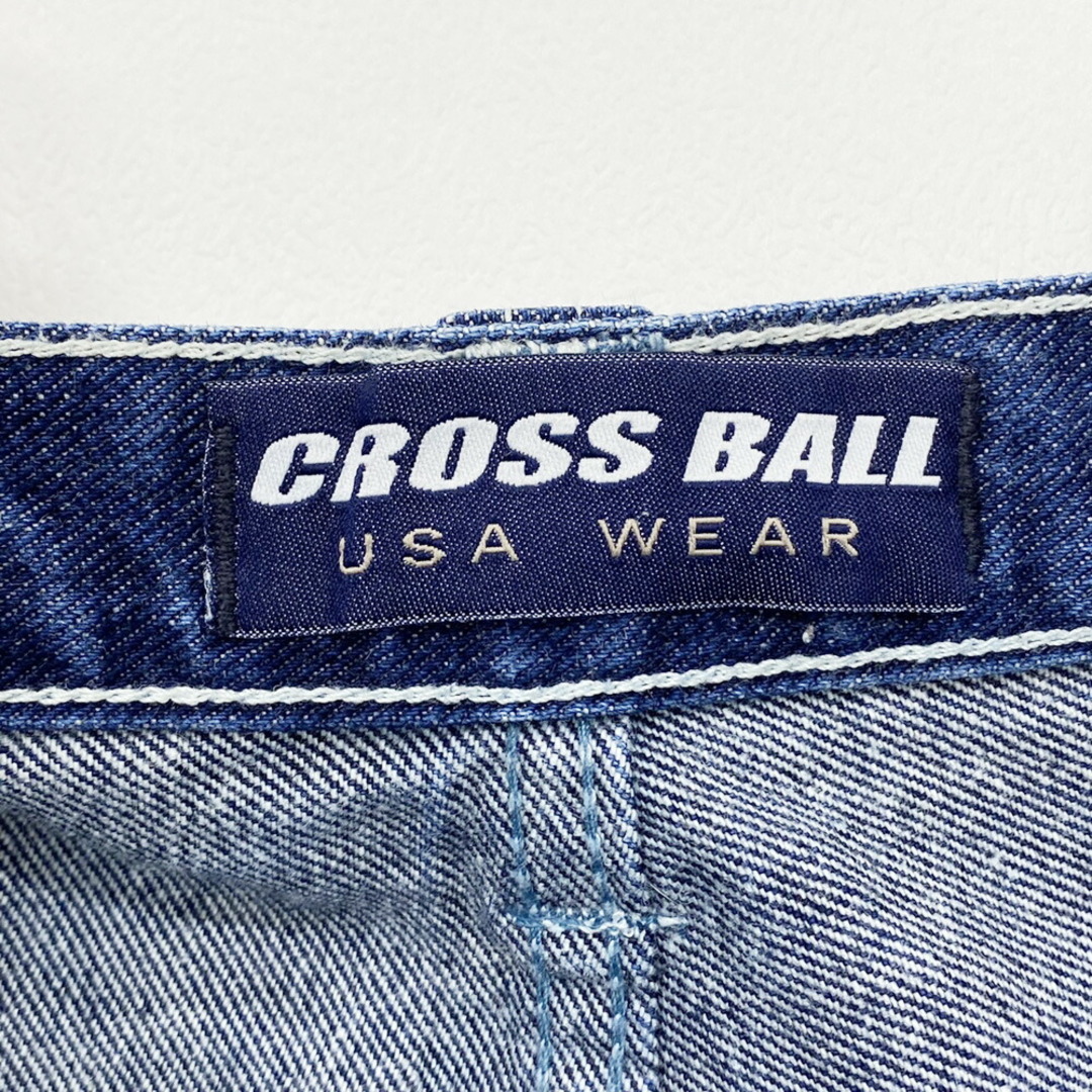 CROSS BALL デニム ショートパンツ 色落ち 刺繍 サイズ：W36 インディゴ 濃紺