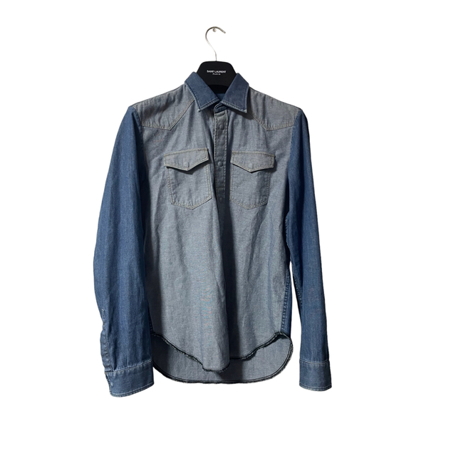 オイルペイント maison margiela コントラストパネルデニムシャツ