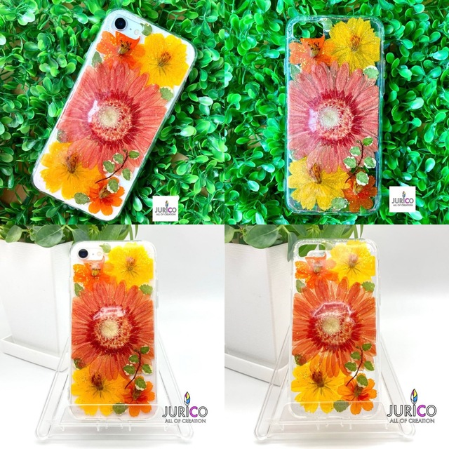 ハンドメイド押し花スマホケース(ガーベラ)の通販 by JURICO FLOWERS