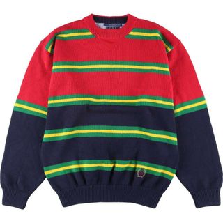 トミーヒルフィガー(TOMMY HILFIGER)の古着 90年代 トミーヒルフィガー TOMMY HILFIGER ボーダー柄 コットンニットセーター メンズL ヴィンテージ /eaa312904(ニット/セーター)