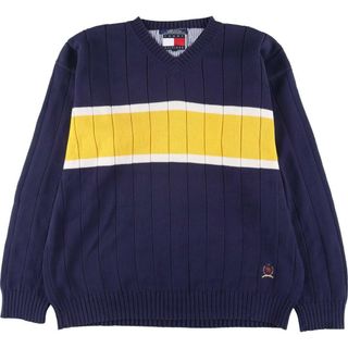 トミーヒルフィガー(TOMMY HILFIGER)の古着 90年代 トミーヒルフィガー TOMMY HILFIGER Vネック コットンニットセーター メンズXL ヴィンテージ /eaa312905(ニット/セーター)