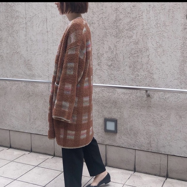 GREED(グリード)のBoa check sweater jacketブラウン レディースのトップス(ニット/セーター)の商品写真