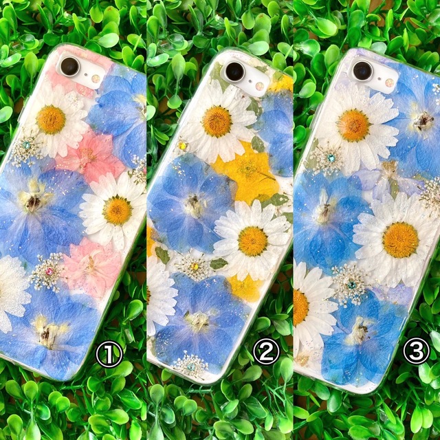 ハンドメイド押し花スマホケース デルフィニウム-