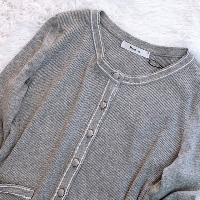 【美品】Rene ルネ リボン カーディガン グレー 36