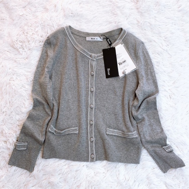 【美品】Rene ルネ リボン カーディガン グレー 36