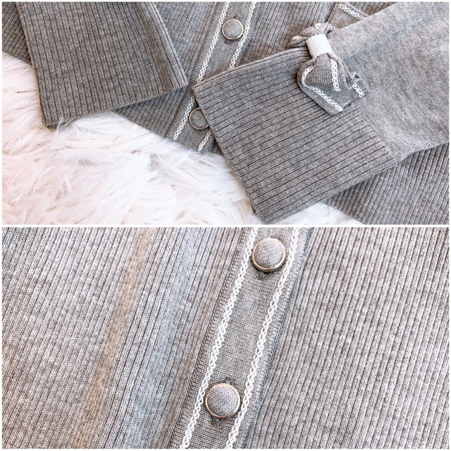 【美品】Rene ルネ リボン カーディガン グレー 36