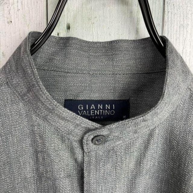 90's GIANNI VALENTINO ロゴ刺繍　ノーカラー　レトロシャツ