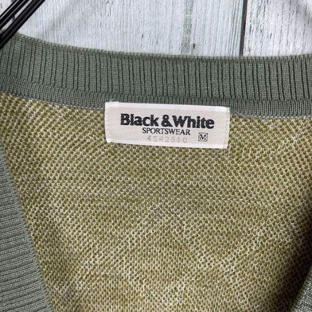 ブラックampホワイト○商品90's ブラック&ホワイト　日本製　ロゴ刺繍　派手　個性派　カーディガン
