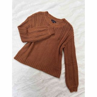 AMERICAN EAGLEコットンニットXS 美品春ニット長袖ブラウンセーター