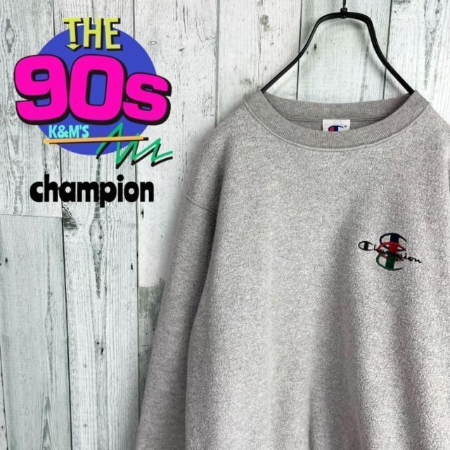 90's チャンピオン　青刺繍タグ　三連目玉ロゴ　インサイドアウトトレーナー