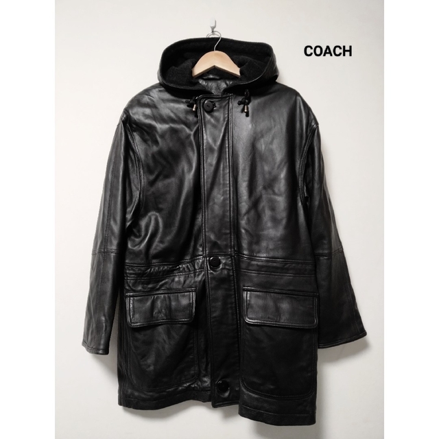 COACH コーチ フーデッド レザーロングコート   フリマアプリ ラクマ