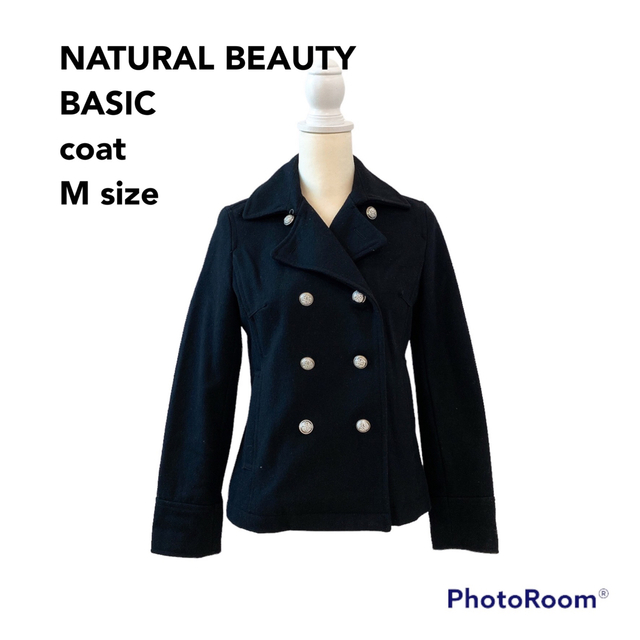 NATURAL BEAUTY BASIC(ナチュラルビューティーベーシック)のナチュラルビューティーベーシック　Pコート　黒色　定番　Mサイズ　ウール混 レディースのジャケット/アウター(ピーコート)の商品写真