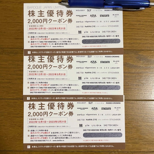 バロックジャパンリミテッド　株主優待　6000円分