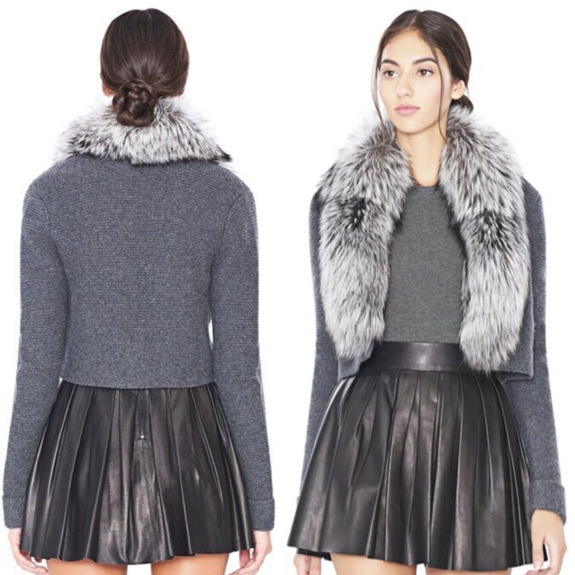 美品 alice+olivia フォックスファー×クロップド丈ニットカーディガン