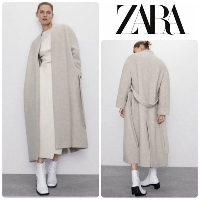 ZARA ザラ　ベルト付ウールコートXS ベージュ