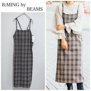 ビームス(BEAMS)の【新品タグ付】B:MING by BEAMSバックリボンジャンスカ　チェック　M(ロングワンピース/マキシワンピース)