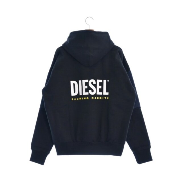 DIESEL パーカー スウェット トレーナー 長袖 レザー 切替 S 紺 黒