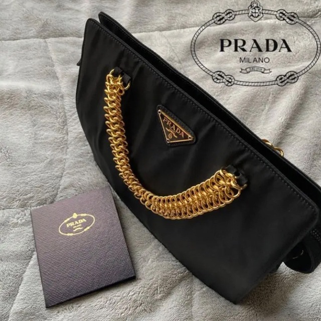 美品　希少　ヴィンテージPRADA  ゴールドチェーン　ナイロンハンドバッグ