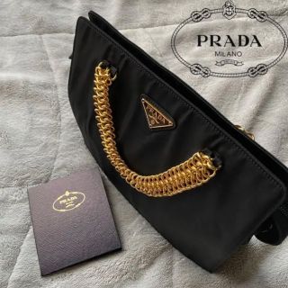 プラダ(PRADA)の美品　希少　ヴィンテージPRADA  ゴールドチェーン　ナイロンハンドバッグ(ハンドバッグ)