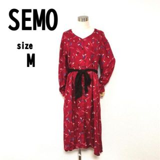 【M】SEMO セモ レディース ゆったり 長袖 ワンピース 腰ひも付き(ロングワンピース/マキシワンピース)