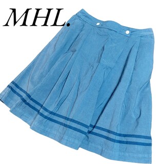 エムエイチエル(MHL.)のMHL.　コットン　スカート　ネイビー　サイズ3　大きいサイズ(ひざ丈スカート)