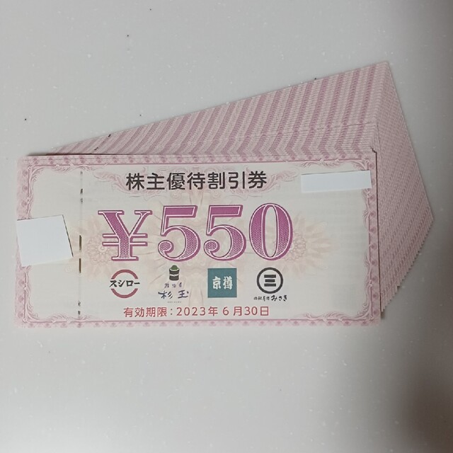 スシロー　株主優待券　18150円分(550円×33枚) チケットの優待券/割引券(フード/ドリンク券)の商品写真