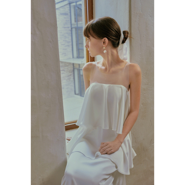 レトロ  ウエディングドレス  ティアード 二次会 前撮り 後撮り レディースのフォーマル/ドレス(ウェディングドレス)の商品写真