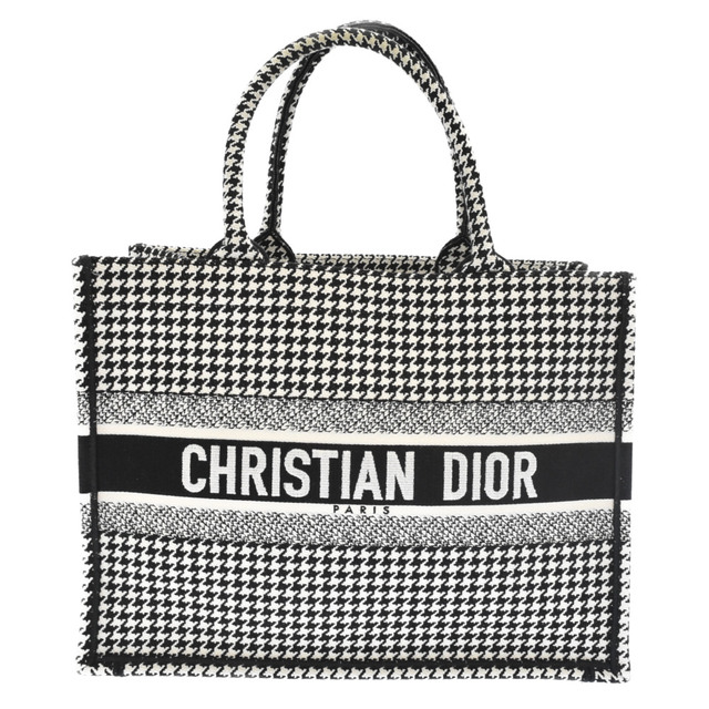 Dior - DIOR ディオール BOOK TOTE ブックトート ミディアム ハンド バッグ ブラック/ホワイト 千鳥格子 50-MA-0270