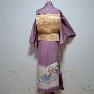 正絹 色留袖 地紙 梅 菊 三つ紋 袷 5点セット-